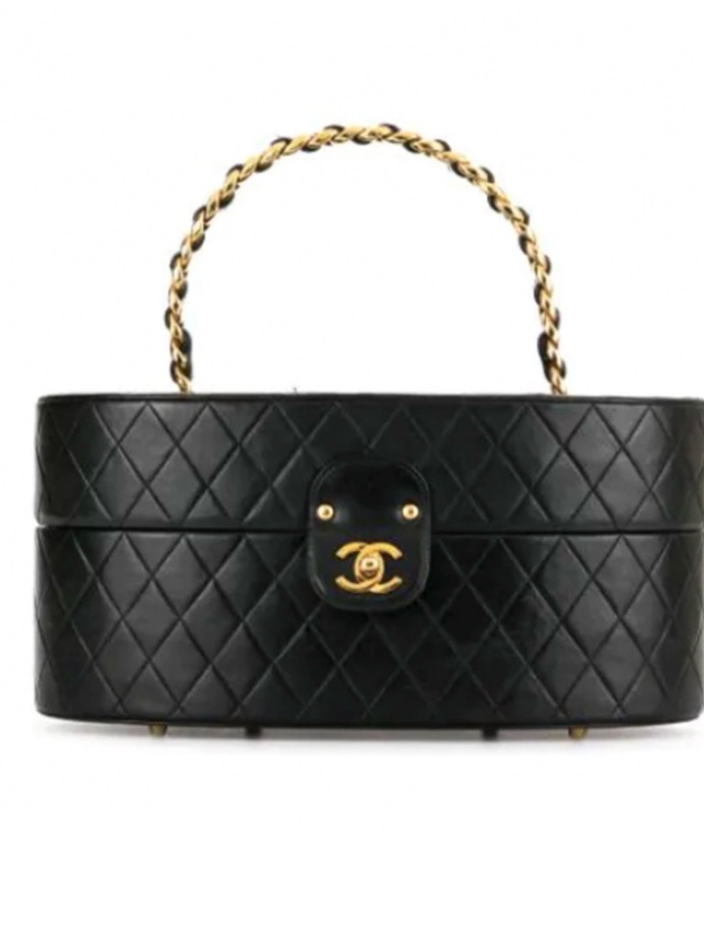 CHANEL Black Quilted Vanity-Style Top Handle Bag with Gold Hardware